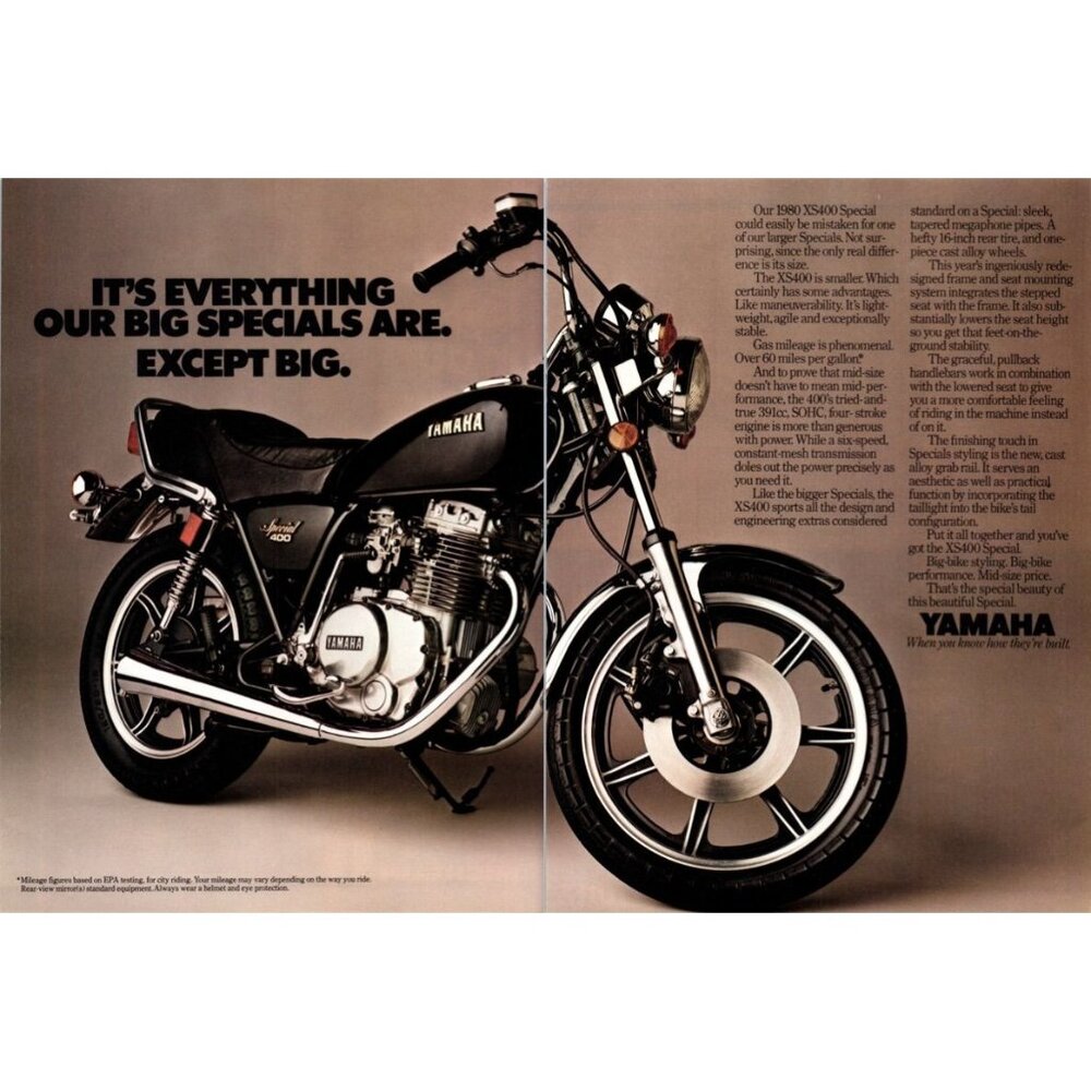 1980 Yamaha XS400 Special Motorcycle 2 Page Vintage Print Ad Man Cave Wall Art